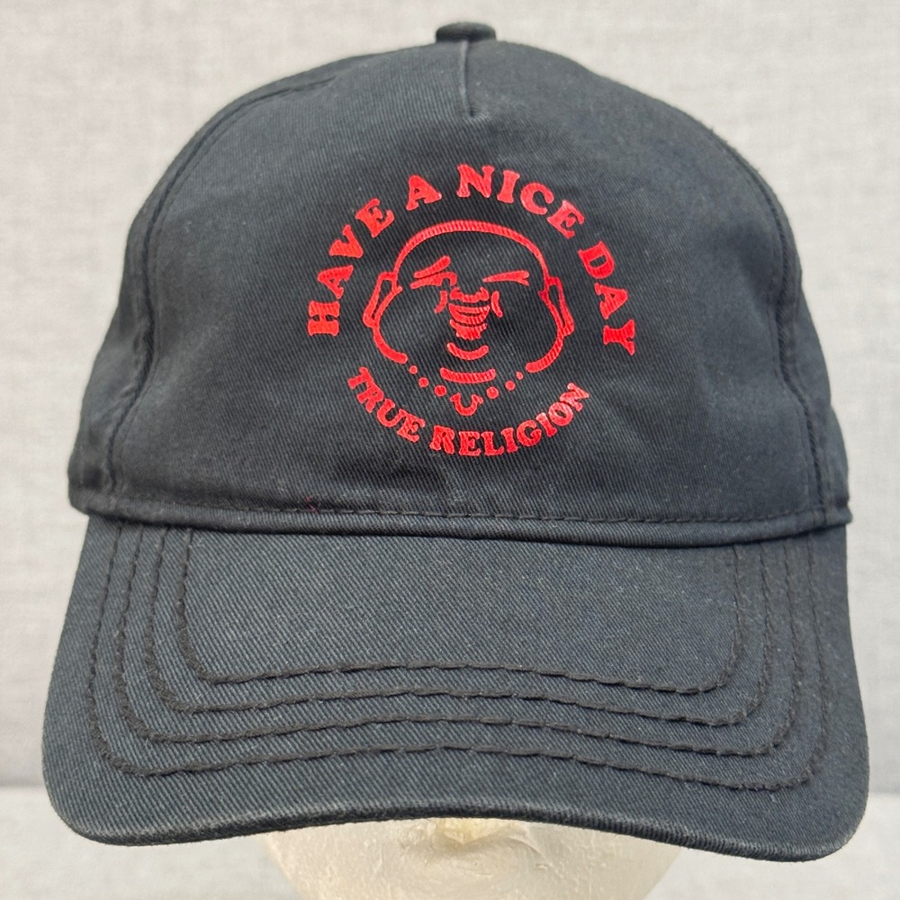 True Religion Mens Black Red Buddha Have A Nice Day Cotton Adjustable Hat Cap